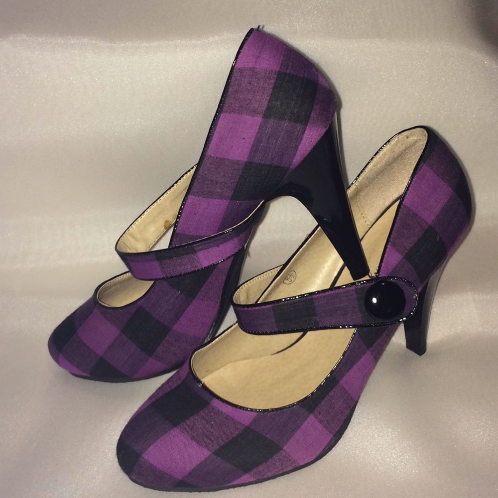 Purple/ Black Plaid Heel